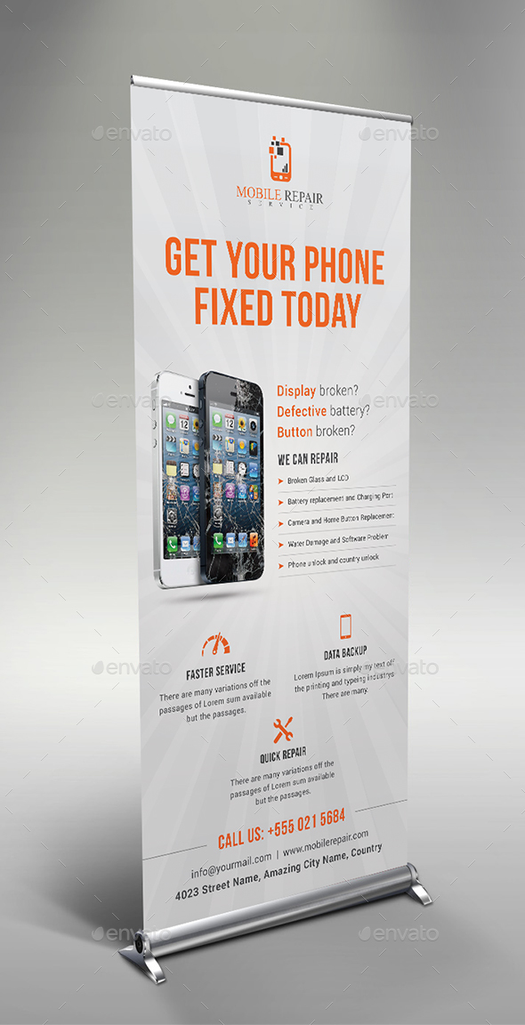 Smartphone Repair Service Roll Up Banner by themedevisers 